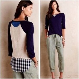 Little Yellow Button Anthropologie Blue Backstory Tee – Size Large